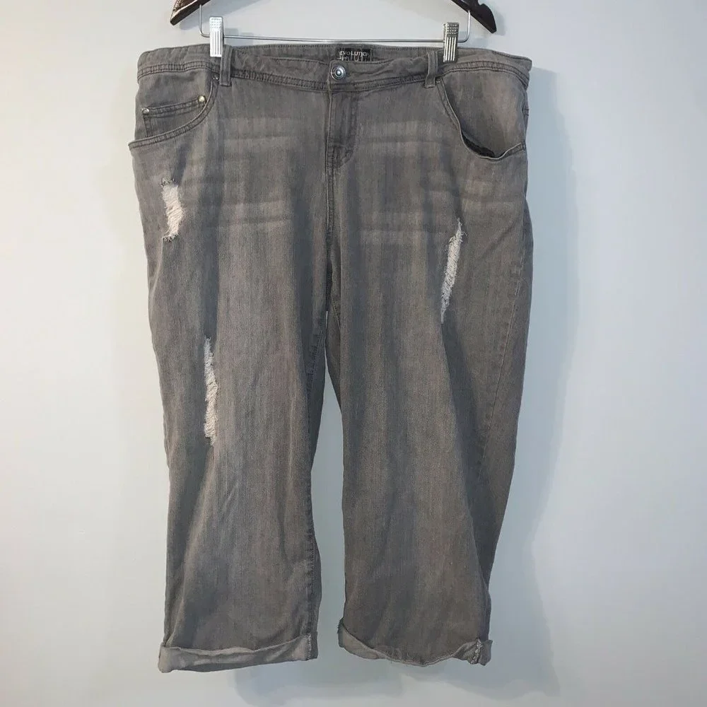 Distressed Evolution Baggy Hip Hop Woman Gray Denim Jeans Half Length 18W